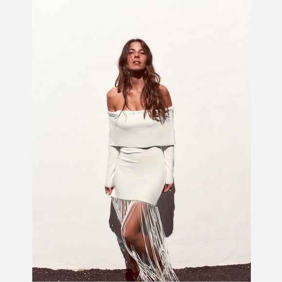 NWT Zara Off the Shoulder Fringe Dress - Picture 4 of 7